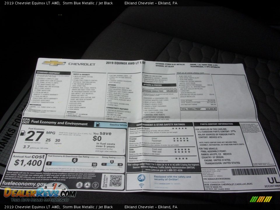 2019 Chevrolet Equinox LT AWD Window Sticker Photo #30