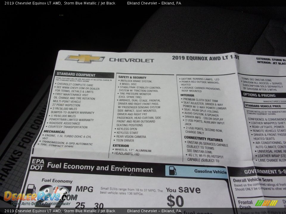 2019 Chevrolet Equinox LT AWD Window Sticker Photo #31