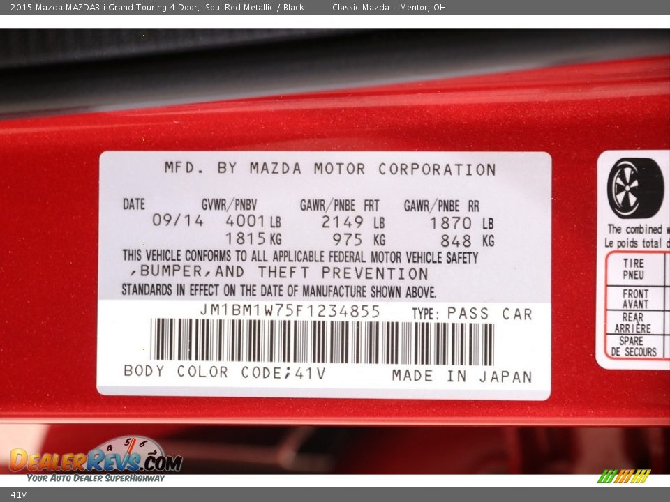 Mazda Color Code 41V Soul Red Metallic