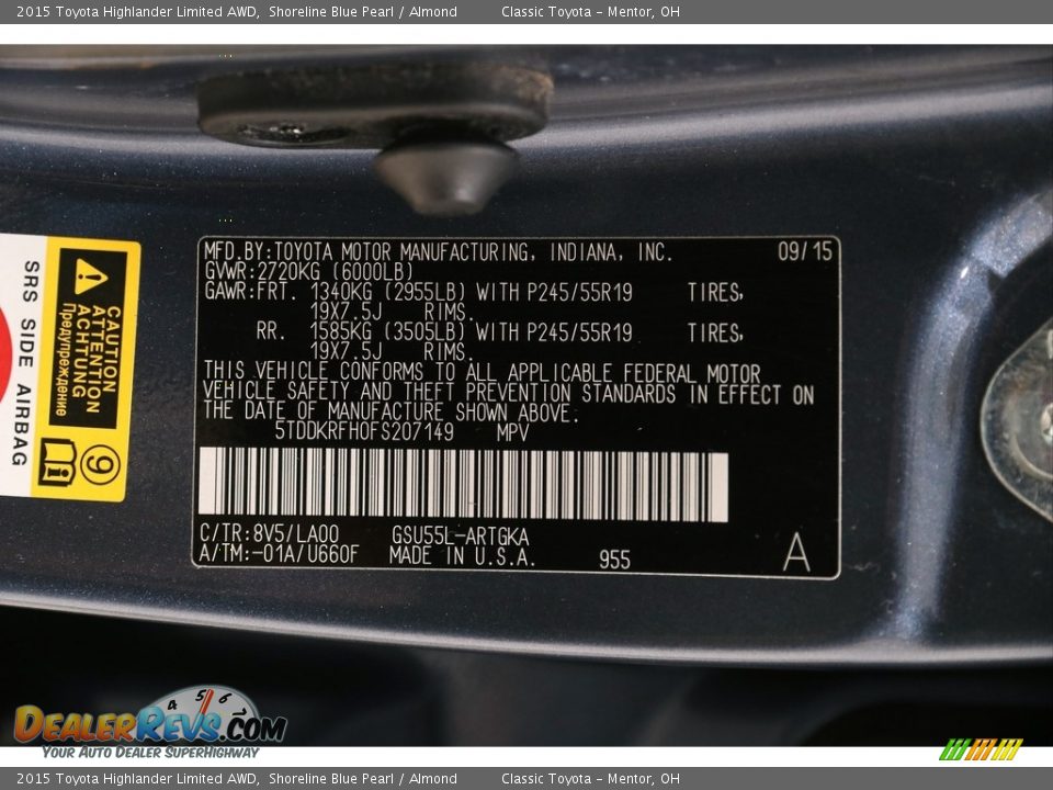 2015 Toyota Highlander Limited AWD Shoreline Blue Pearl / Almond Photo #22