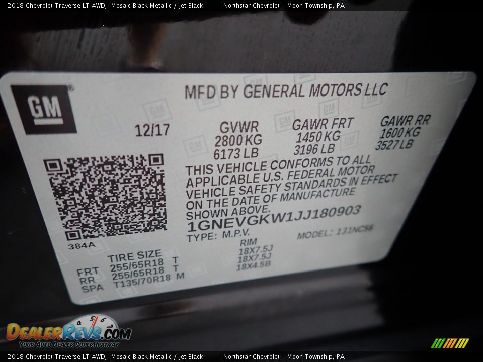 2018 Chevrolet Traverse LT AWD Mosaic Black Metallic / Jet Black Photo #28