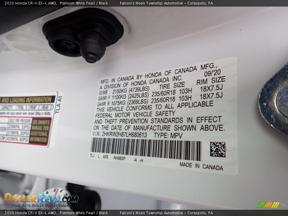 2020 Honda CR-V EX-L AWD Platinum White Pearl / Black Photo #12