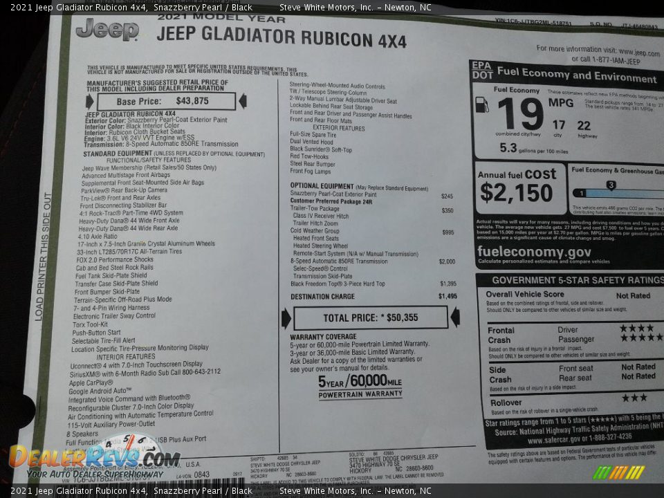 2021 Jeep Gladiator Rubicon 4x4 Window Sticker Photo #29