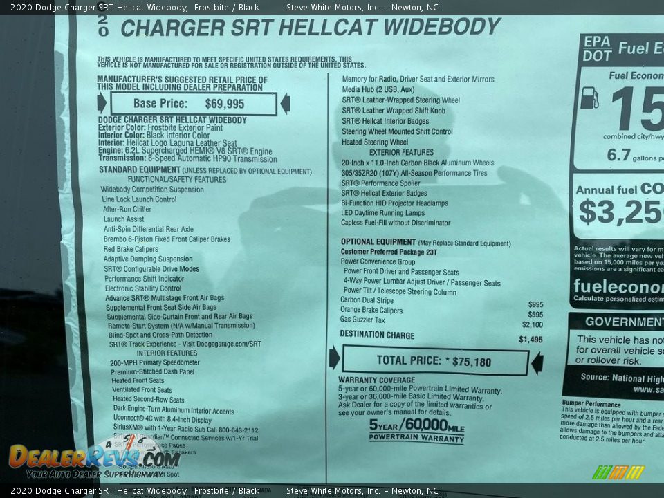 2020 Dodge Charger SRT Hellcat Widebody Window Sticker Photo #30