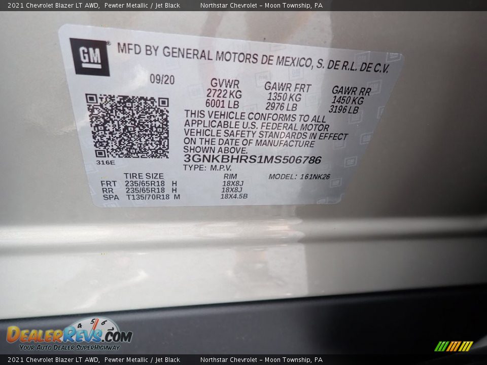 2021 Chevrolet Blazer LT AWD Pewter Metallic / Jet Black Photo #16