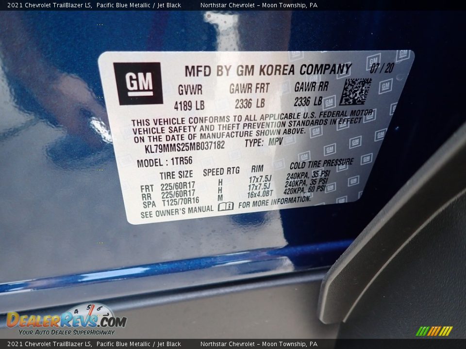 2021 Chevrolet TrailBlazer LS Pacific Blue Metallic / Jet Black Photo #13