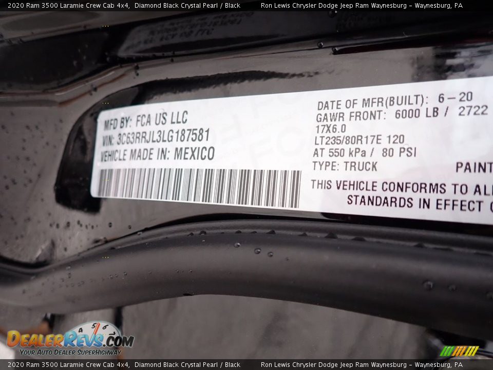 2020 Ram 3500 Laramie Crew Cab 4x4 Diamond Black Crystal Pearl / Black Photo #15