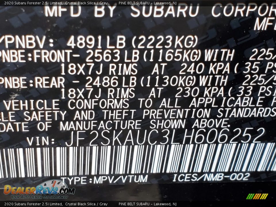 2020 Subaru Forester 2.5i Limited Crystal Black Silica / Gray Photo #13