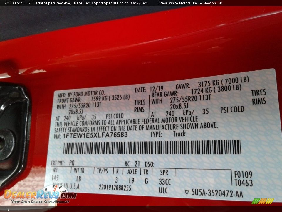 Ford Color Code PQ Race Red