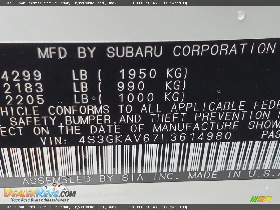 2020 Subaru Impreza Premium Sedan Crystal White Pearl / Black Photo #13