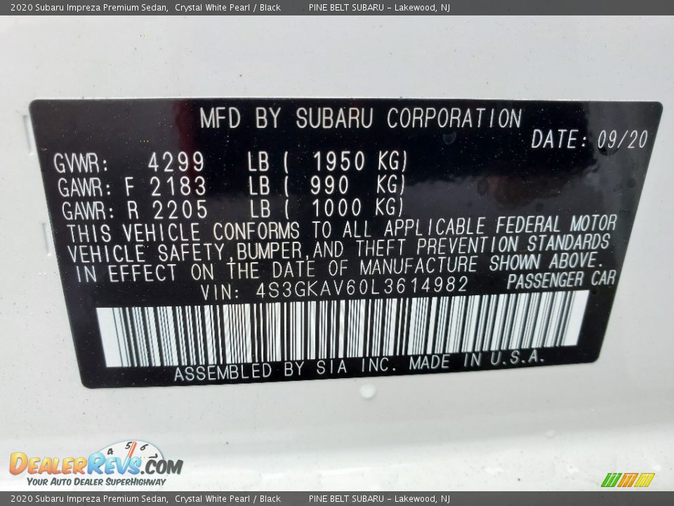 2020 Subaru Impreza Premium Sedan Crystal White Pearl / Black Photo #13