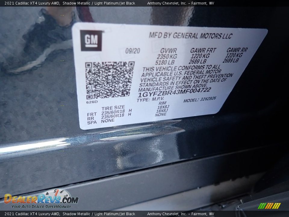 2021 Cadillac XT4 Luxury AWD Shadow Metallic / Light Platinum/Jet Black Photo #14