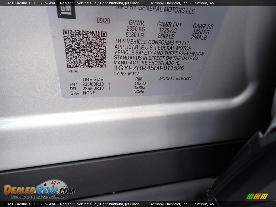 2021 Cadillac XT4 Luxury AWD Radiant Silver Metallic / Light Platinum/Jet Black Photo #15