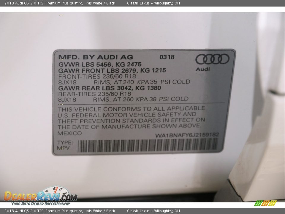 2018 Audi Q5 2.0 TFSI Premium Plus quattro Ibis White / Black Photo #35