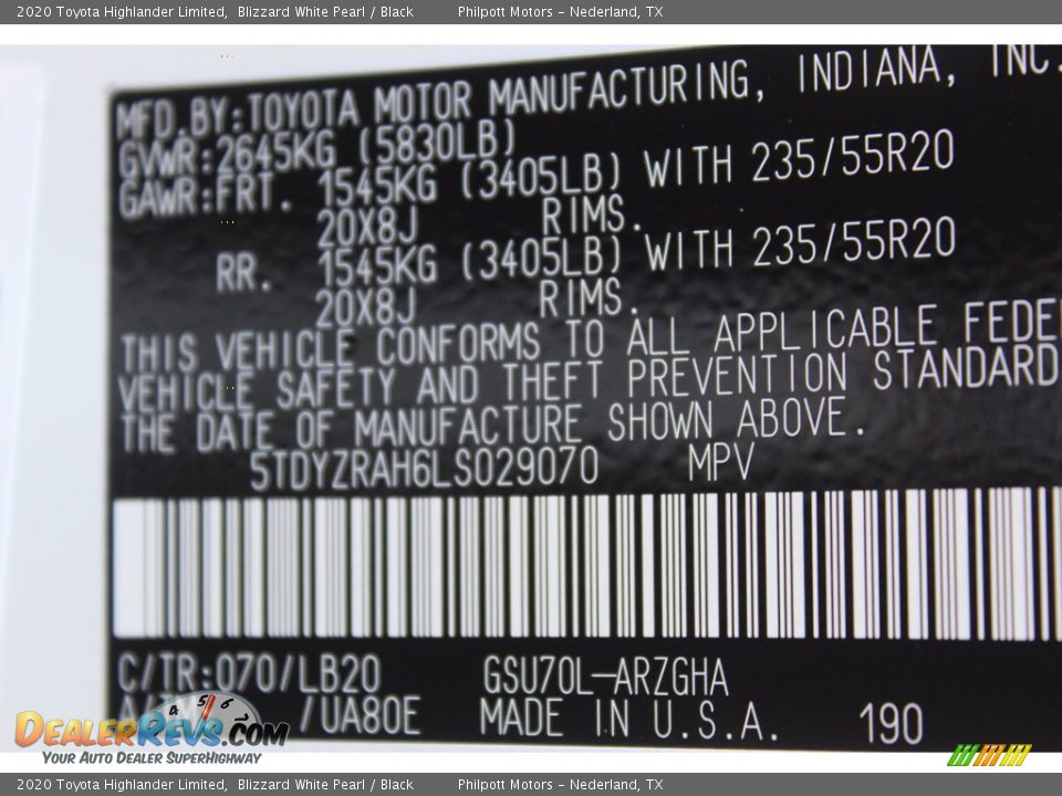 2020 Toyota Highlander Limited Blizzard White Pearl / Black Photo #26