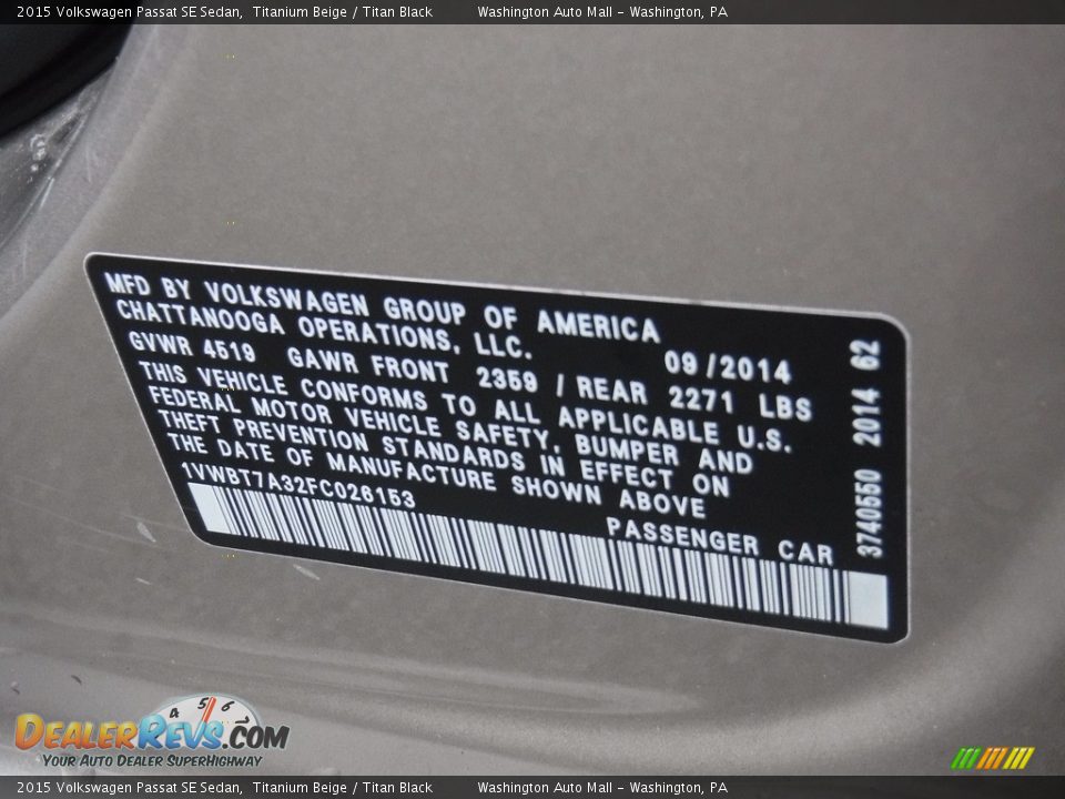 2015 Volkswagen Passat SE Sedan Titanium Beige / Titan Black Photo #26