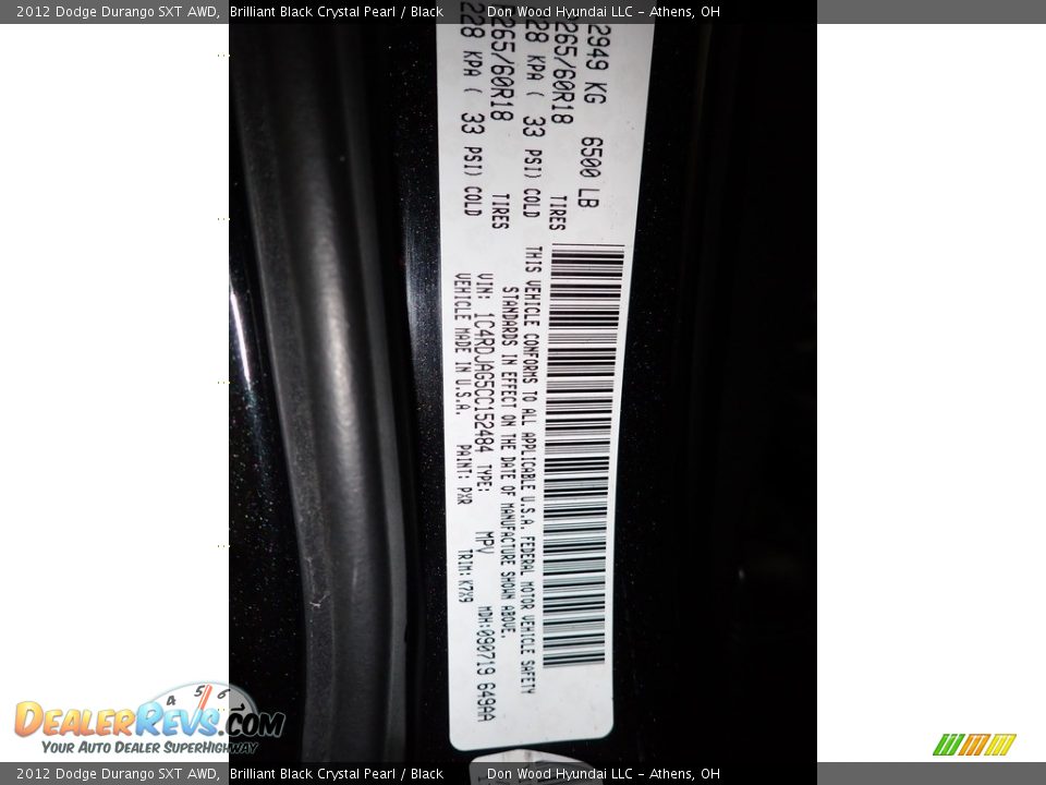 2012 Dodge Durango SXT AWD Brilliant Black Crystal Pearl / Black Photo #33