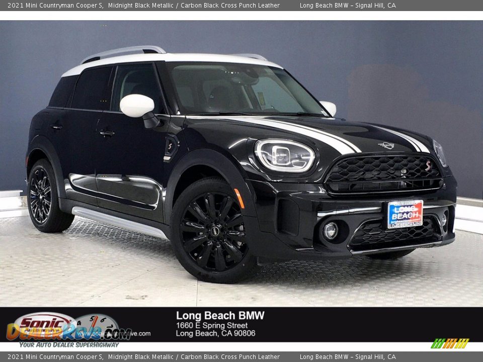 2021 Mini Countryman Cooper S Midnight Black Metallic / Carbon Black Cross Punch Leather Photo #1