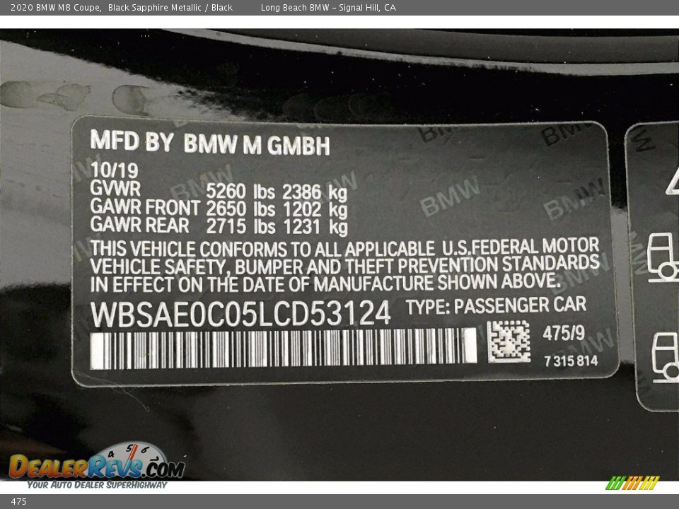 BMW Color Code 475 Black Sapphire Metallic