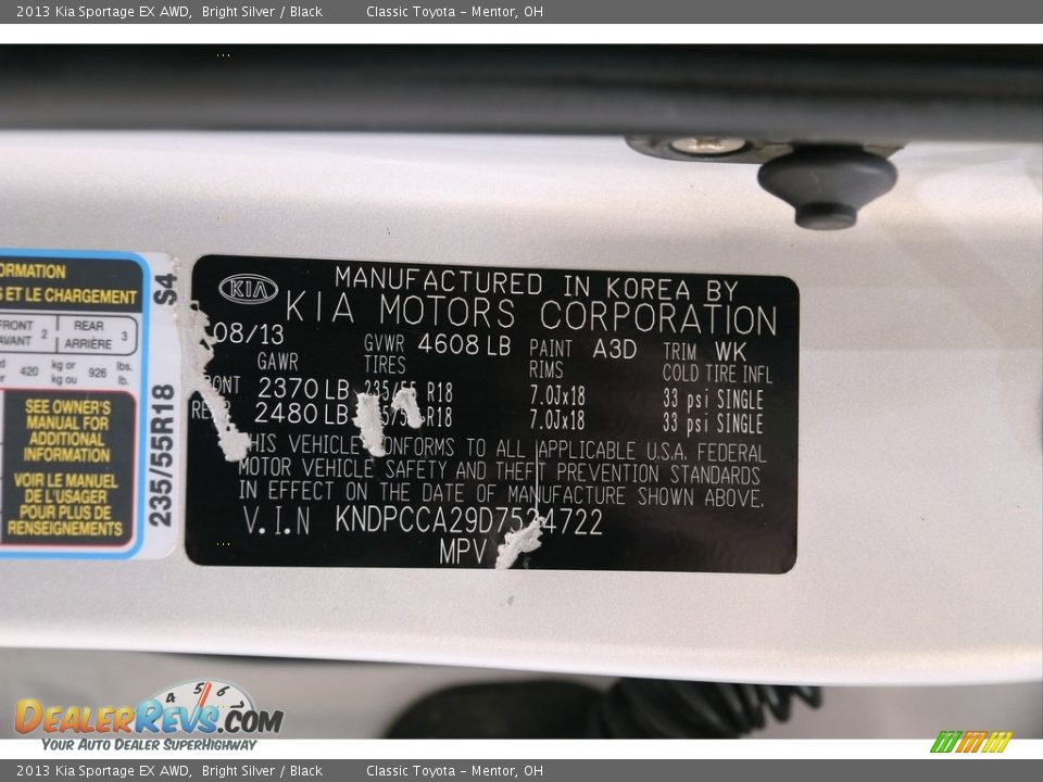 2013 Kia Sportage EX AWD Bright Silver / Black Photo #25