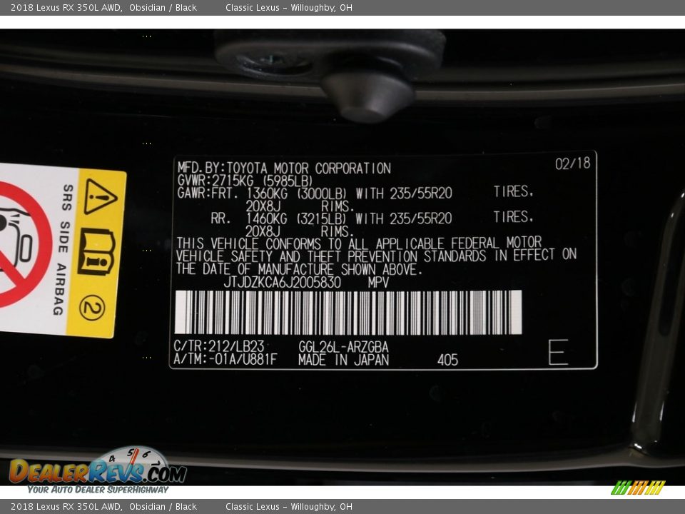 2018 Lexus RX 350L AWD Obsidian / Black Photo #35