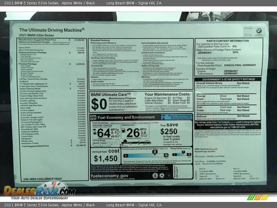 2021 BMW 5 Series 530e Sedan Window Sticker Photo #17