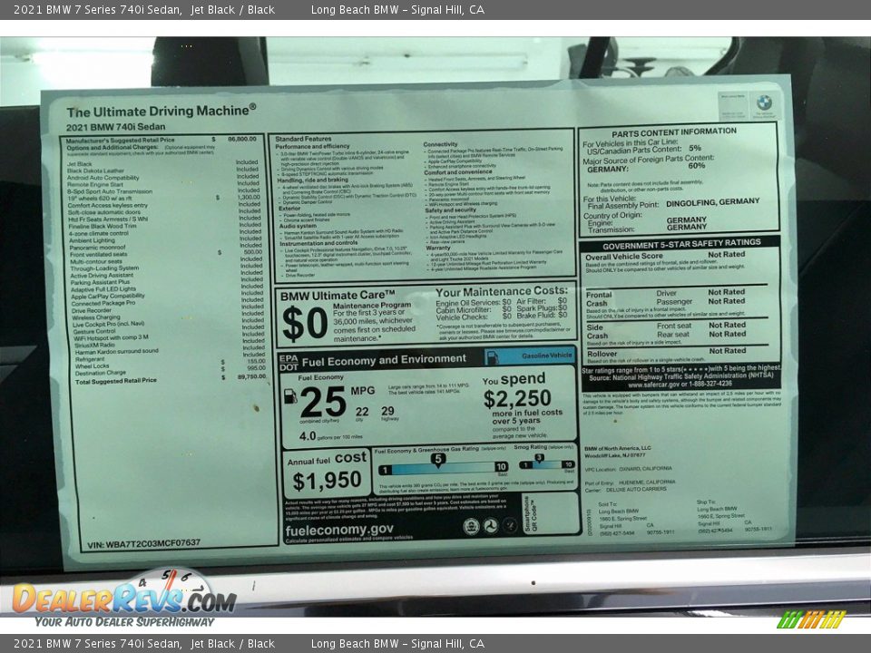 2021 BMW 7 Series 740i Sedan Window Sticker Photo #17