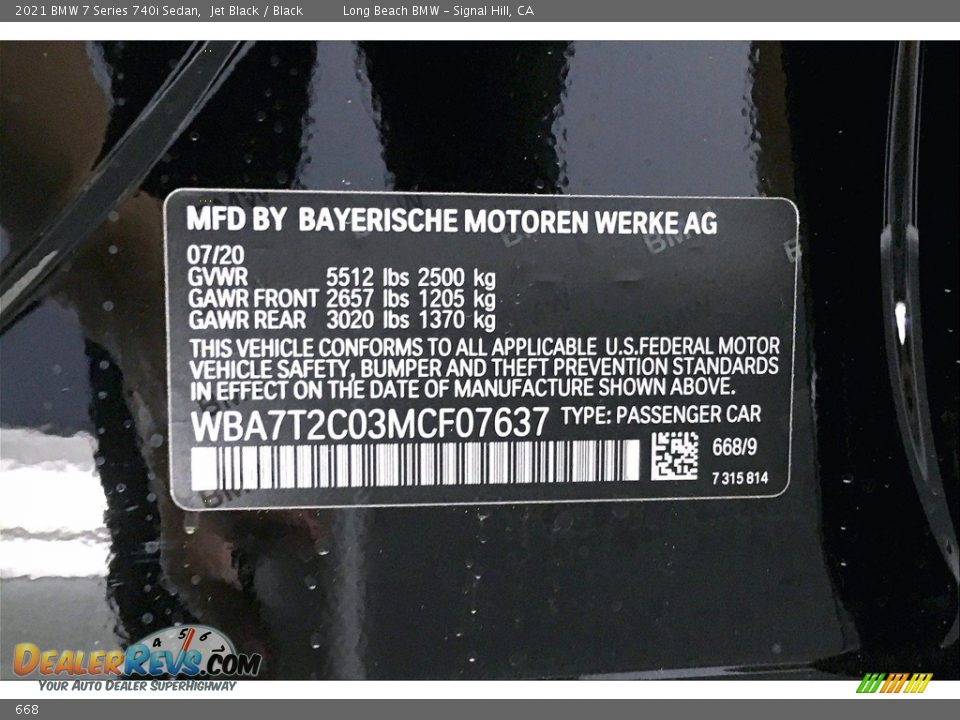 BMW Color Code 668 Jet Black