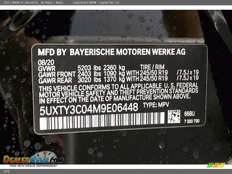 BMW Color Code 668 Jet Black