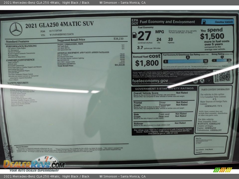 2021 Mercedes-Benz GLA 250 4Matic Window Sticker Photo #17