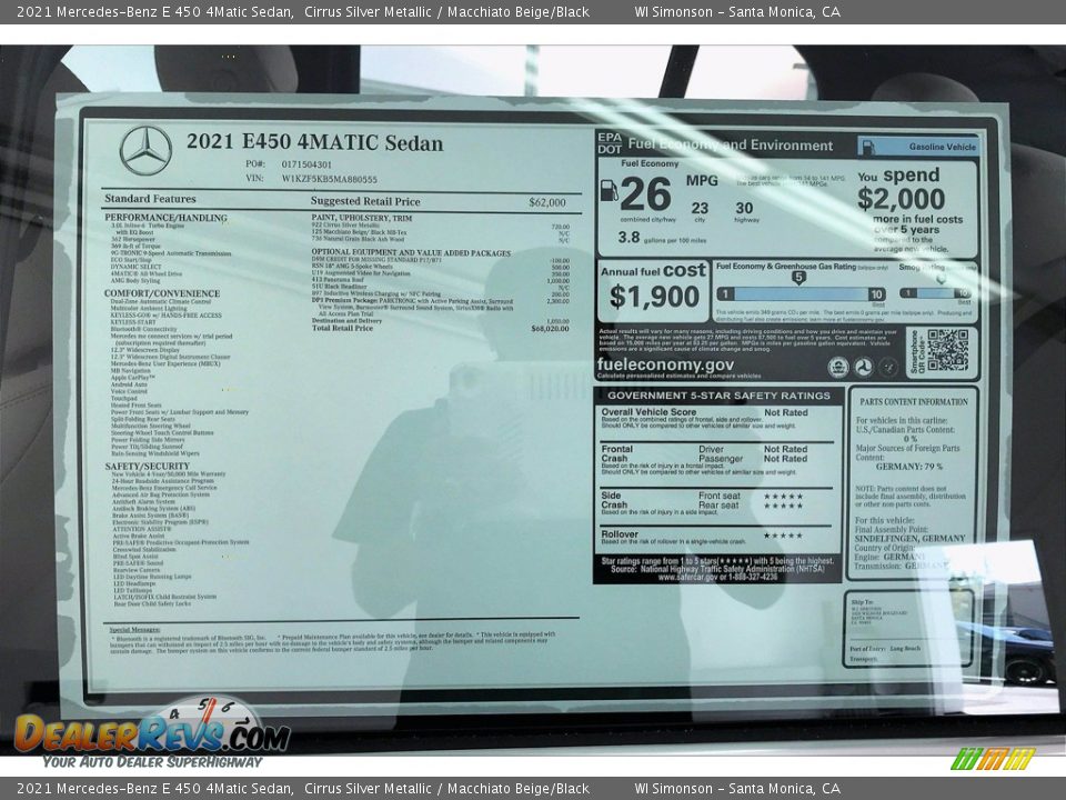2021 Mercedes-Benz E 450 4Matic Sedan Window Sticker Photo #10
