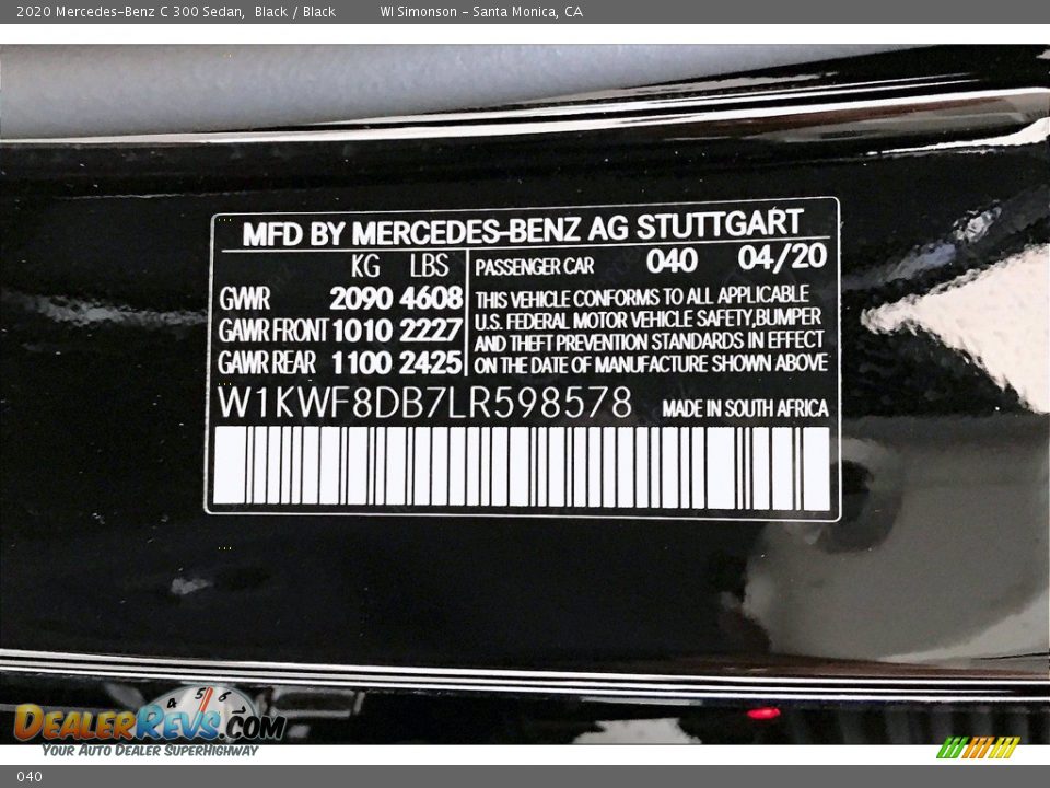 Mercedes-Benz Color Code 040 Black