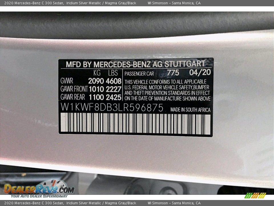 2020 Mercedes-Benz C 300 Sedan Iridium Silver Metallic / Magma Gray/Black Photo #11