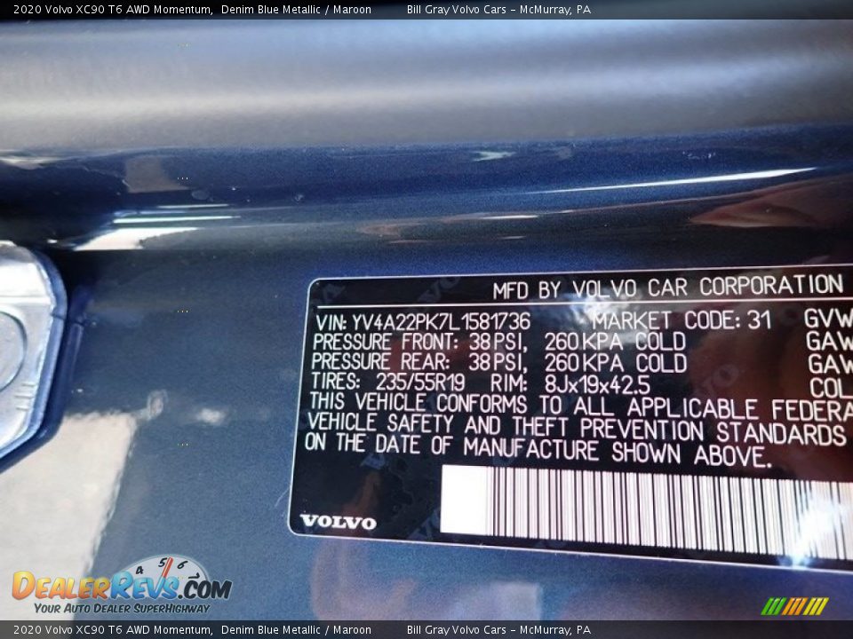 2020 Volvo XC90 T6 AWD Momentum Denim Blue Metallic / Maroon Photo #17