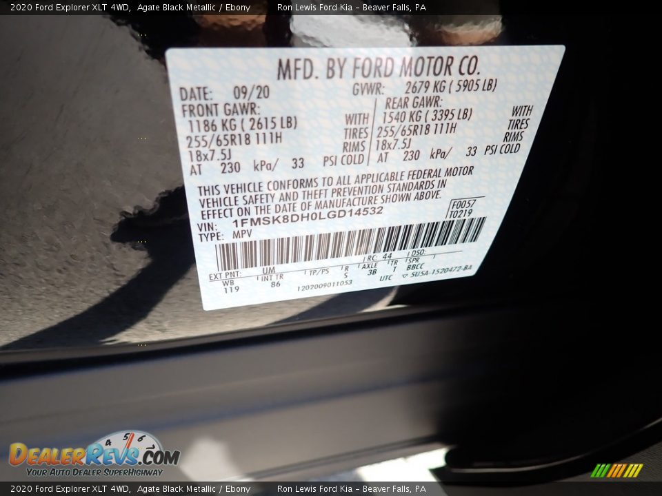 2020 Ford Explorer XLT 4WD Agate Black Metallic / Ebony Photo #15