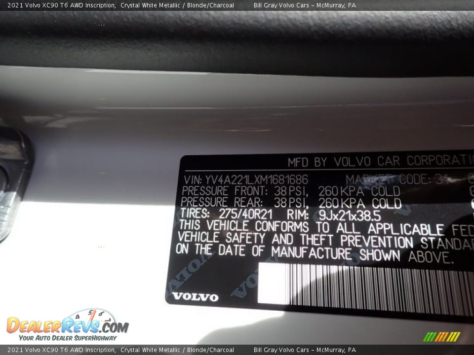 2021 Volvo XC90 T6 AWD Inscription Crystal White Metallic / Blonde/Charcoal Photo #11