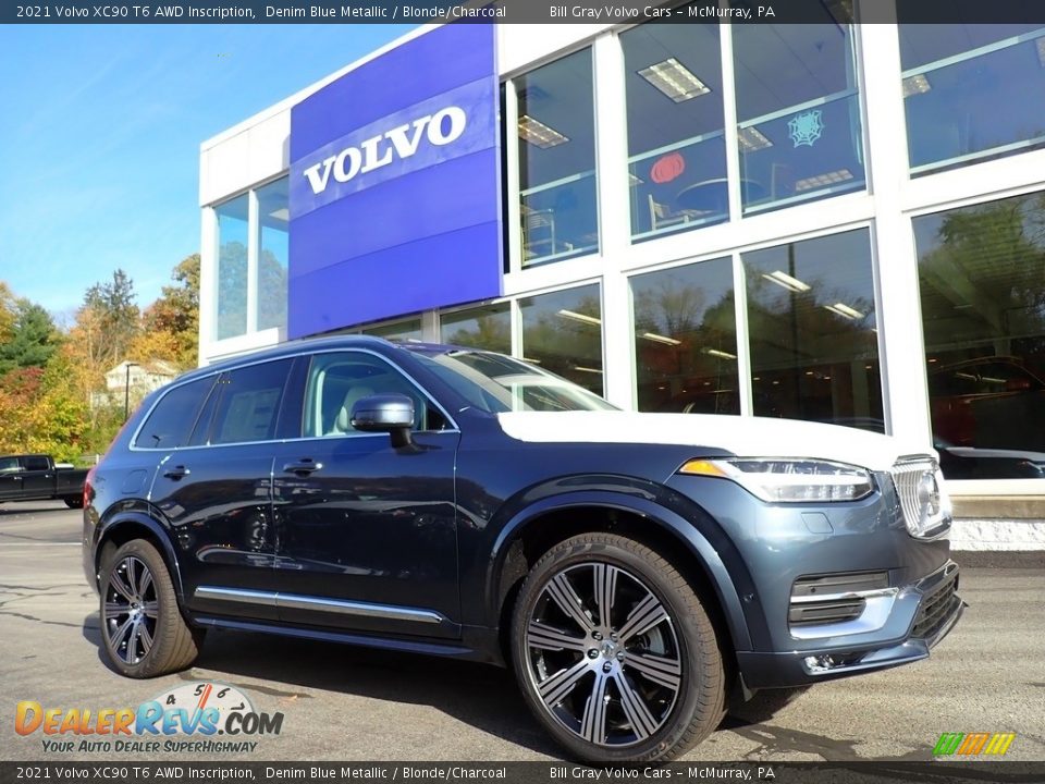 2021 Volvo XC90 T6 AWD Inscription Denim Blue Metallic / Blonde/Charcoal Photo #1