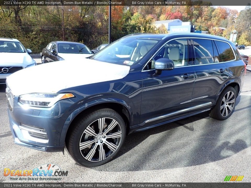 2021 Volvo XC90 T6 AWD Inscription Denim Blue Metallic / Blonde/Charcoal Photo #5