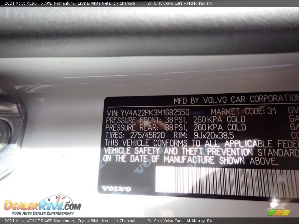 2021 Volvo XC90 T6 AWD Momentum Crystal White Metallic / Charcoal Photo #11