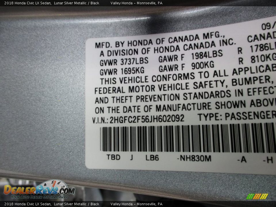 2018 Honda Civic LX Sedan Lunar Silver Metallic / Black Photo #19