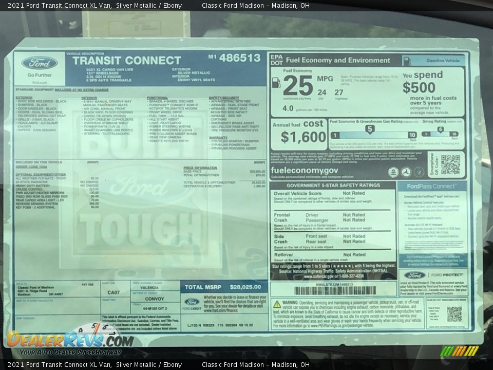 2021 Ford Transit Connect XL Van Window Sticker Photo #10