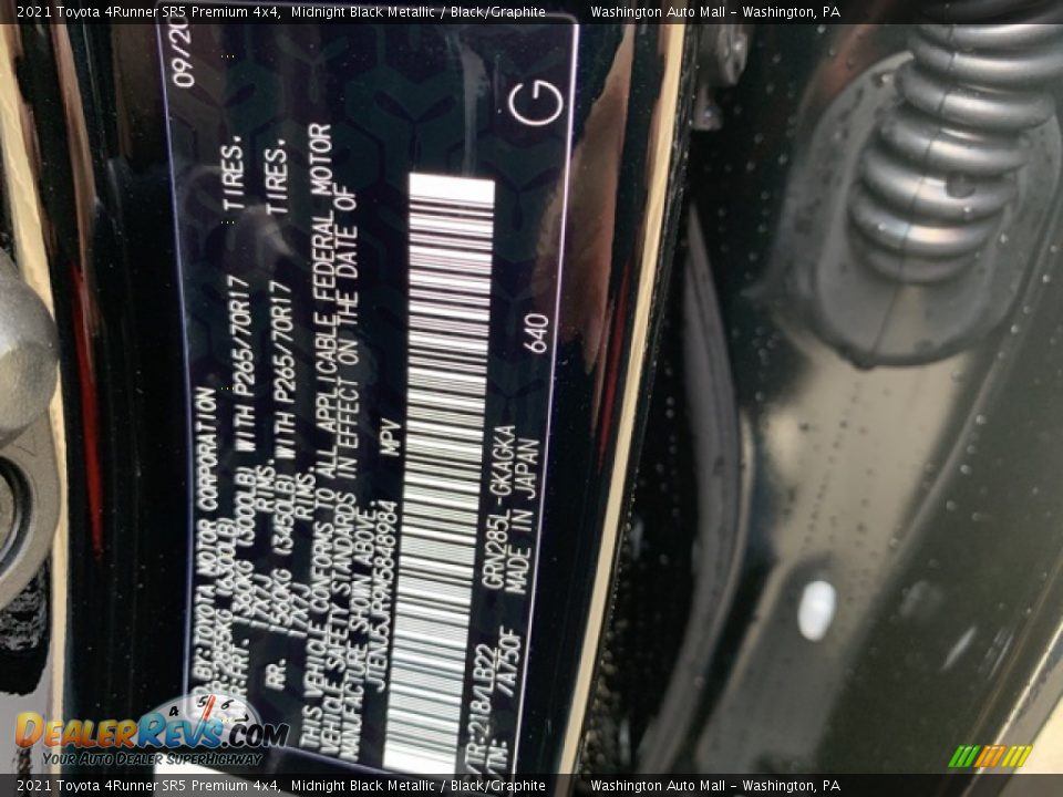 2021 Toyota 4Runner SR5 Premium 4x4 Midnight Black Metallic / Black/Graphite Photo #35