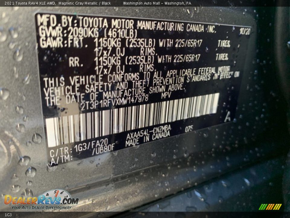 Toyota Color Code 1G3 Magnetic Gray Metallic