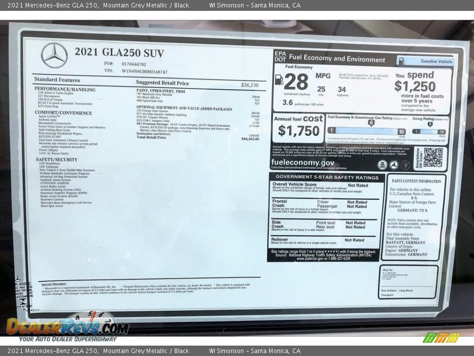 2021 Mercedes-Benz GLA 250 Mountain Grey Metallic / Black Photo #11