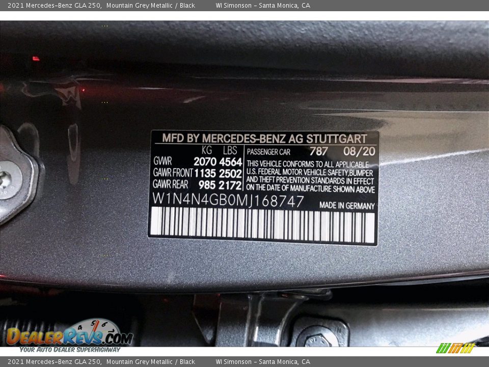 2021 Mercedes-Benz GLA 250 Mountain Grey Metallic / Black Photo #12