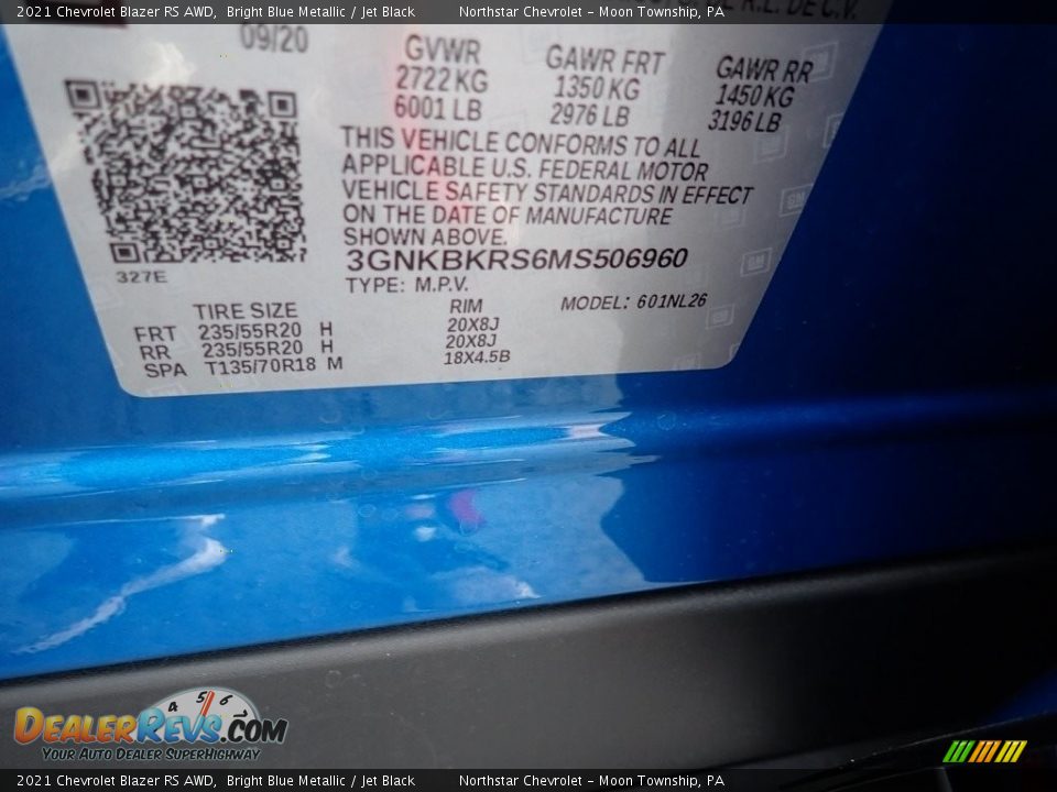 2021 Chevrolet Blazer RS AWD Bright Blue Metallic / Jet Black Photo #16
