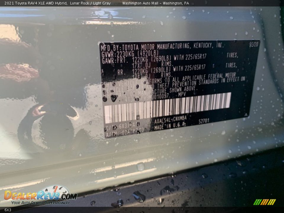 Toyota Color Code 6X3 Lunar Rock