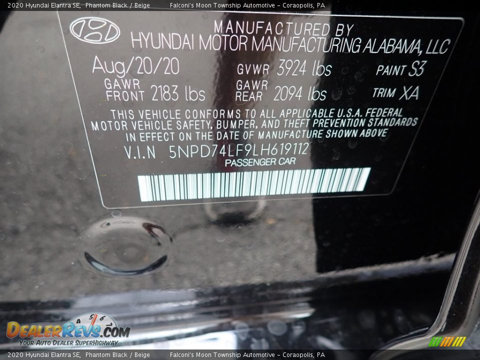 2020 Hyundai Elantra SE Phantom Black / Beige Photo #13