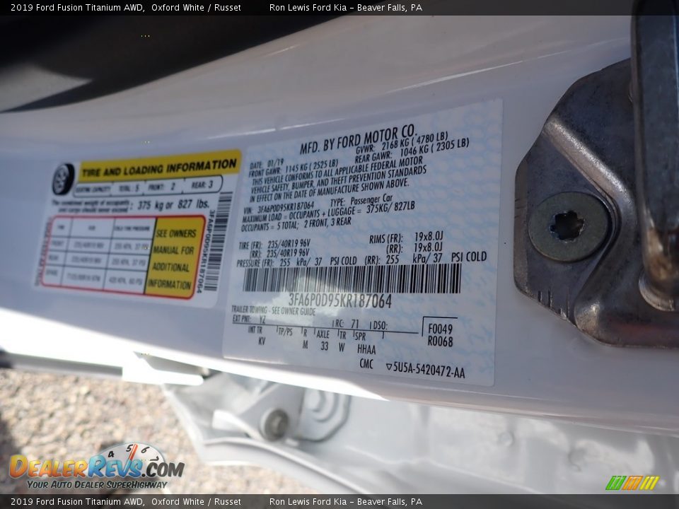 2019 Ford Fusion Titanium AWD Oxford White / Russet Photo #14
