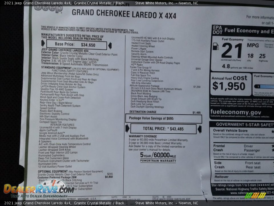 2021 Jeep Grand Cherokee Laredo 4x4 Granite Crystal Metallic / Black Photo #30